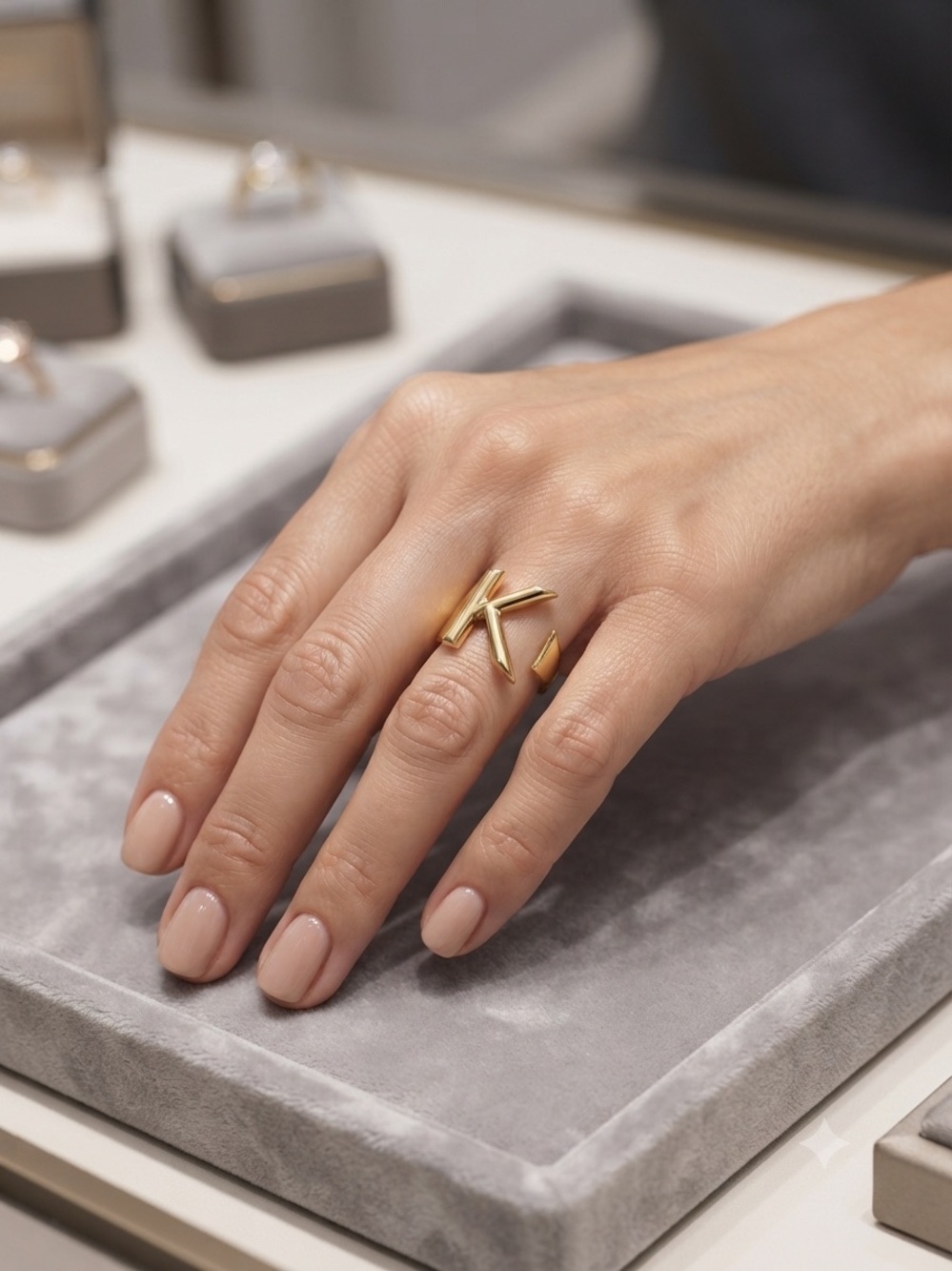 Fashion Gold tone Initial Open Band Ring - Letter K Accent